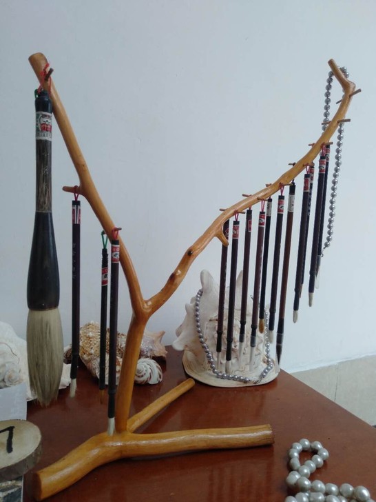 树根毛笔挂首饰佛珠手串 风格:复古怀旧国画...