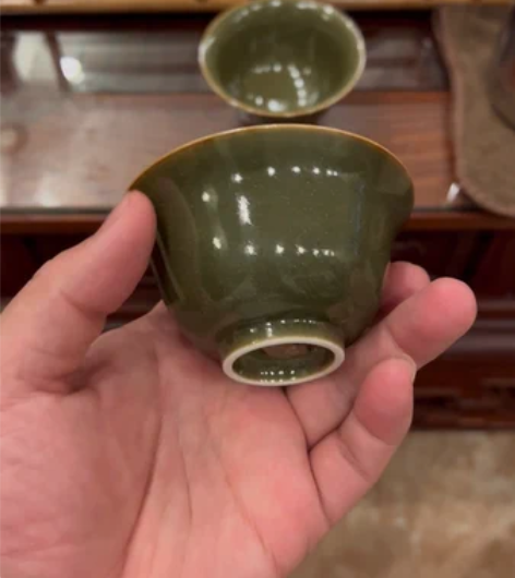 对杯2个，景德镇柴烧茶叶末撇口品茗杯主人杯...