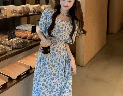 温柔风凡尔赛法式碎花连衣裙女夏季小众设计显...