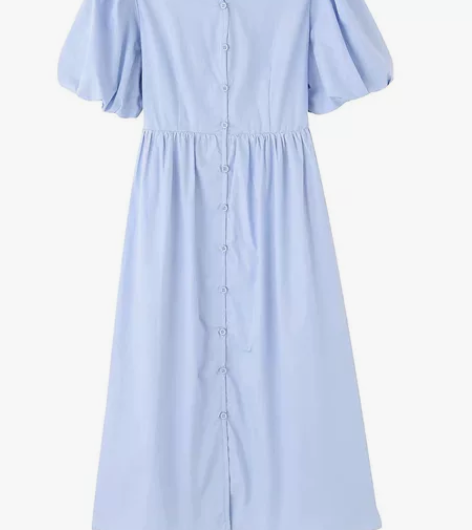 法式浅蓝色泡泡袖连衣裙女设计感小众夏季宽松...