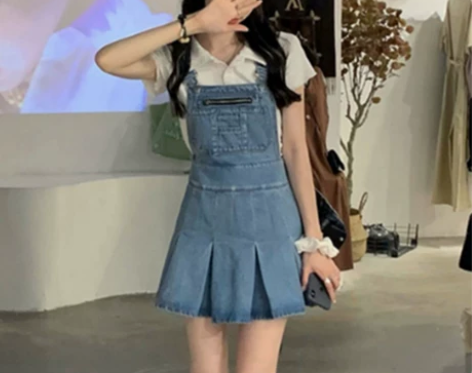 薄款牛仔背带裙新款女夏显瘦2022胖妹妹大...