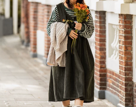 ?【焕新价】背带裙女春秋中长款大码新款灯芯...