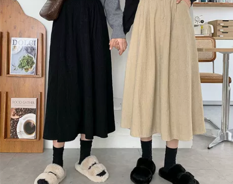 灯芯绒大摆裙中长款女气质半身裙2020新款...
