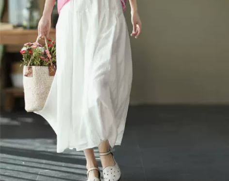 棉麻半身裙女2021春夏季新款双层气质大摆...
