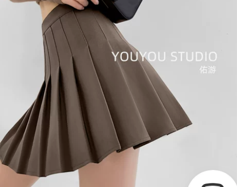 百褶裙女秋冬款小个子毛呢卡其色半身裙202...