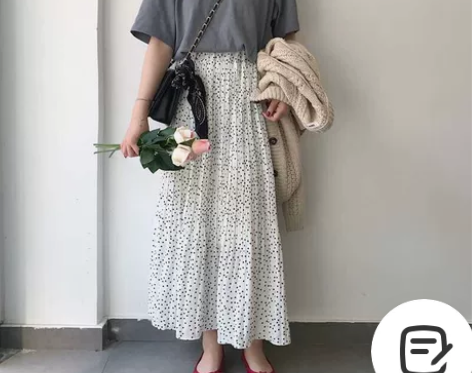 韩版chic波点雪纺半身裙女高腰学生显瘦甜...