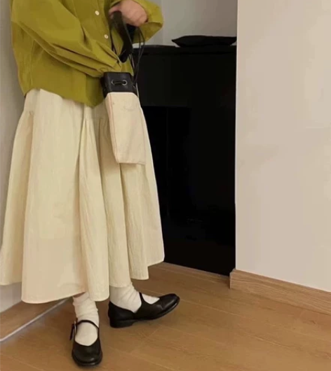 秋冬新品复古日系简约褶皱防风纯色不规则松紧...