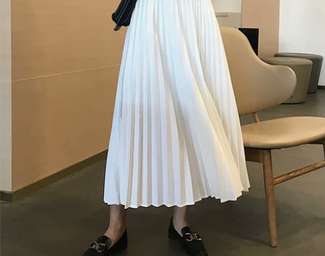 ?白色百褶裙中长款女秋冬新款复古高腰A字裙...