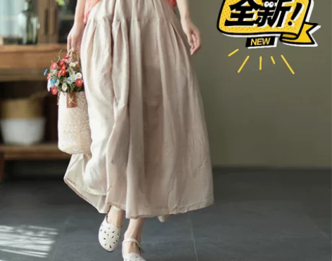 2021夏季新款文艺双层棉麻半身裙女士气质...