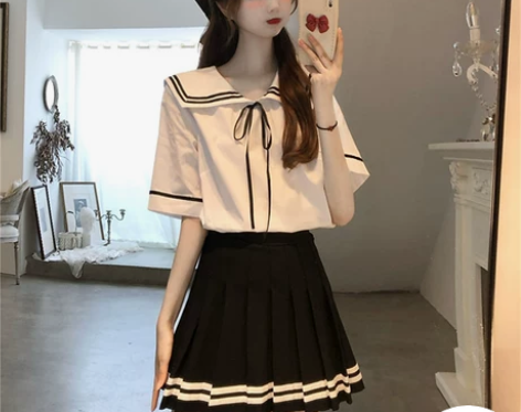 百褶裙子少女夏装2022新款初中学生学院风...