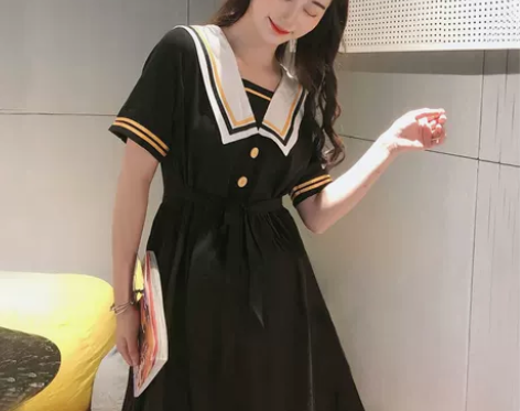 学院风日系甜美海军领连衣裙女学生韩版宽松裙...