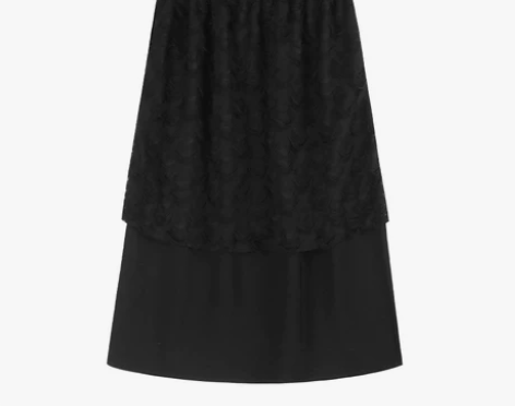 银河汽水 日系黑色甜酷垂感中长款裙子双层网...