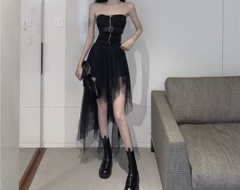 港风复古黑色两件套装女2022年新款春夏时...