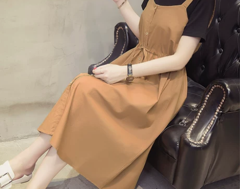 早春洋气女装2020春秋新款大码背带两件套...