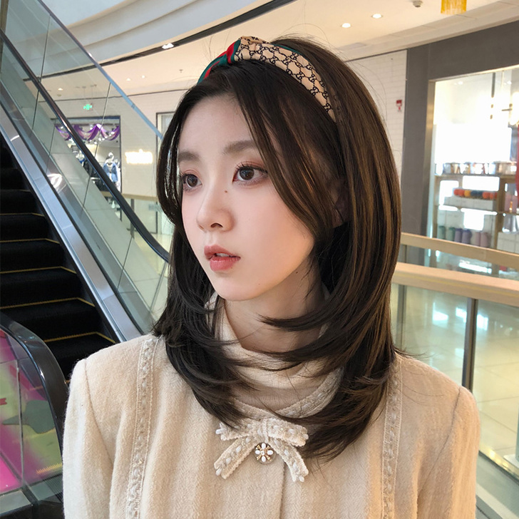 假发帽子一体网红锁骨发短发时尚女半头套中长...