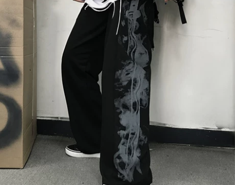 ins高街头暗黑复古丧系武士刀侧边印花宽松...