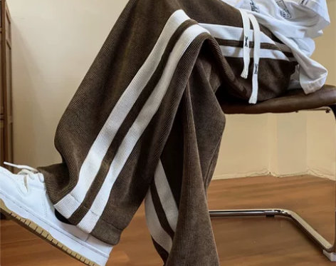 灯芯绒拖地休闲裤子男秋冬季ins潮牌宽松条...