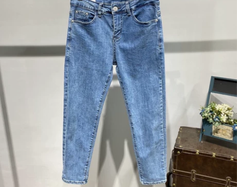 夏季浅色九分牛仔裤男韩版休闲小脚裤男百搭水...