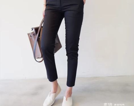 秋装款高腰紧身弹力四面弹力修身铅笔西装裤显...