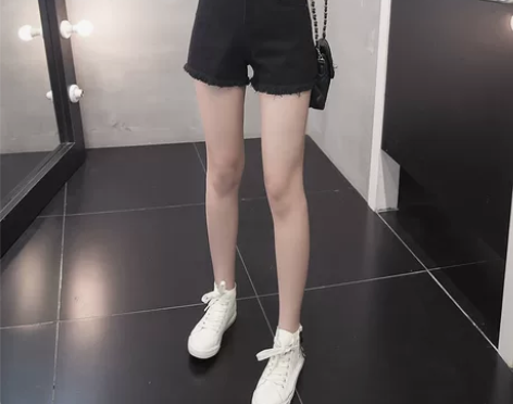 毛边高腰短裤牛仔夏女韩版学生宽松阔腿热裤显...