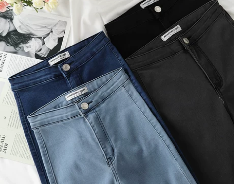 正品新款欧美AA弹力复古高腰修身口袋显瘦紧...