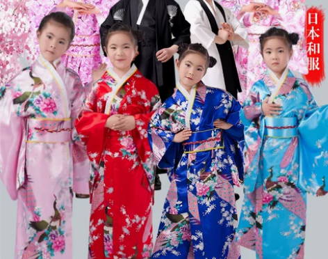 日式和服男女童正装传统樱花振袖小学生cos...