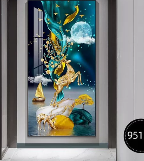 抽象玄关装饰画竖版走廊过道入户壁画墙画现代...