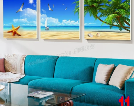 客厅装饰画沙发背景壁画水晶无框挂画海景墙画...