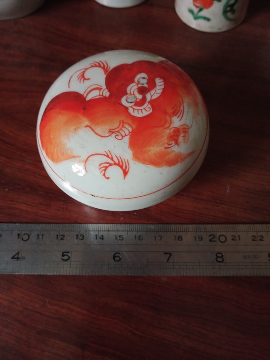 红狮子胭脂盒，完美品，细节如图