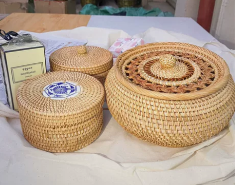 越南藤编手工收纳散茶叶罐针线手饰耳饰盒包装...