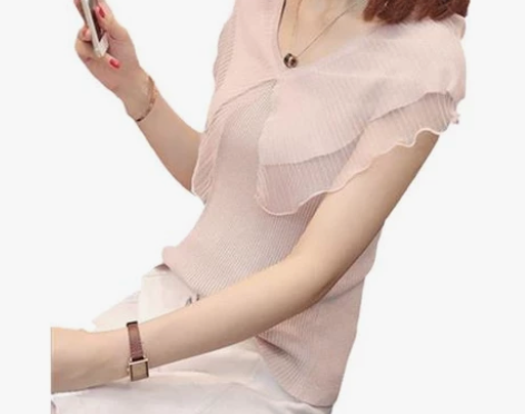 夏季洋气短袖背心蕾丝雪纺网纱时尚v领很仙的...