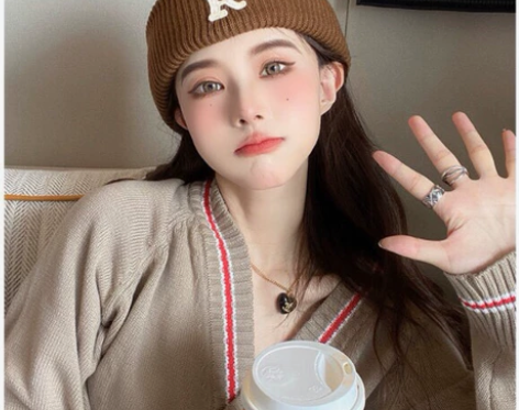 韩国ins时尚r字母毛线帽女学生秋冬百搭保...