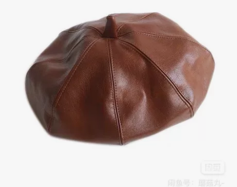 pu皮八角帽画家帽贝雷帽女人造皮瓜皮帽咖啡...