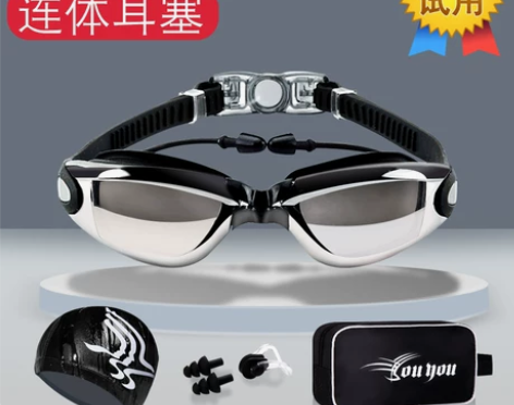 泳帽游泳一体泳镜高清近视防水防雾游泳眼镜男...