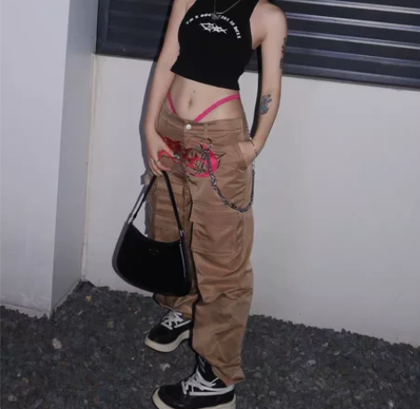 [PCCVISION] 国潮卡其色刺绣中腰...