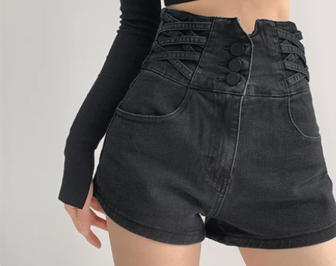 高腰牛仔短裤女夏辣妹薄款大码胖妹妹mm弹力...