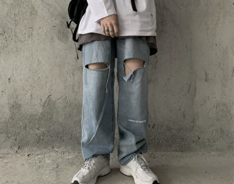 2020年新款春夏韩版ins破洞裤子直筒阔...