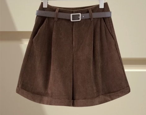 灯芯绒裤子女秋季新款宽松卷边阔腿裤高腰a字...