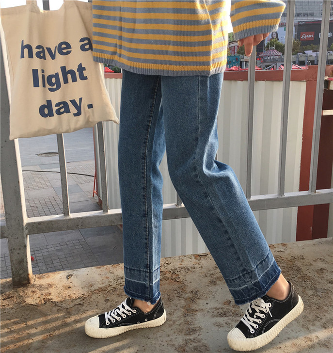 韩版高腰宽松显瘦牛仔裤L码