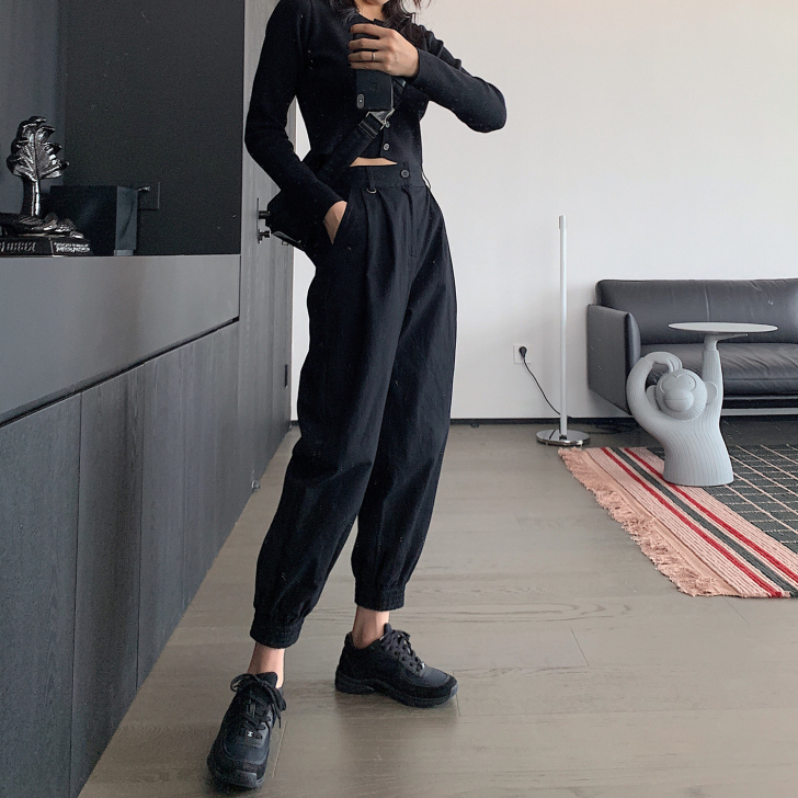 MIKASTUDIO小玉酱束脚工装裤黑色宽...