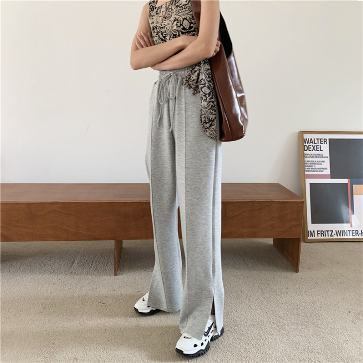 【垂坠开叉超显腿长】显瘦纯色阔腿裤直筒长裤...