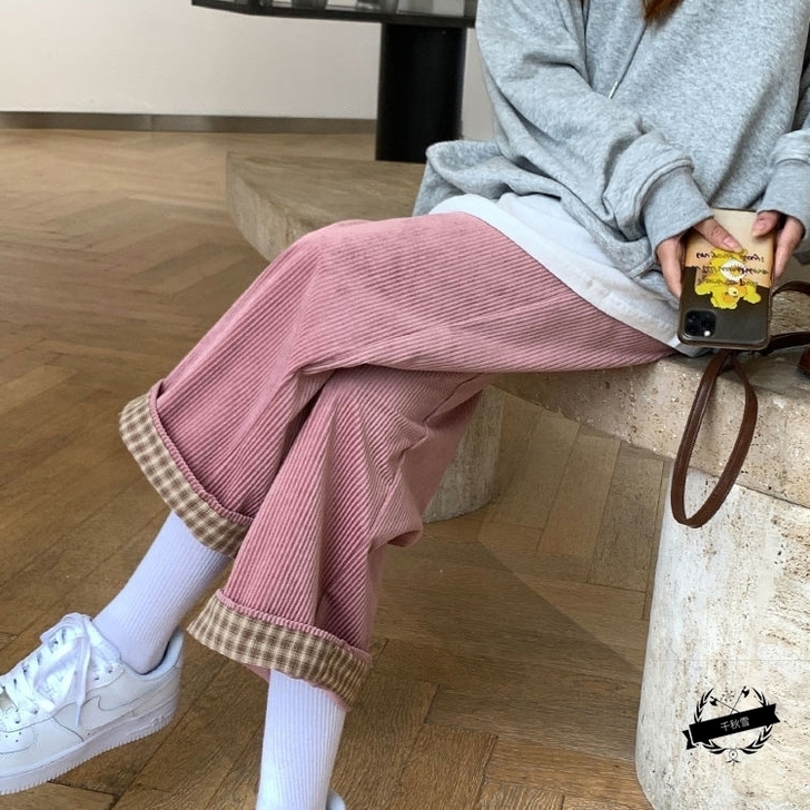[可换] 灯芯绒格子高腰直筒裤