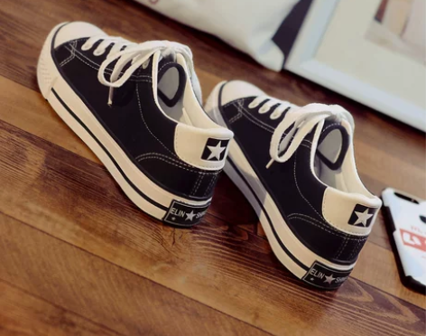 帆布鞋 板鞋帆布鞋黑色女2019新款秋季百...