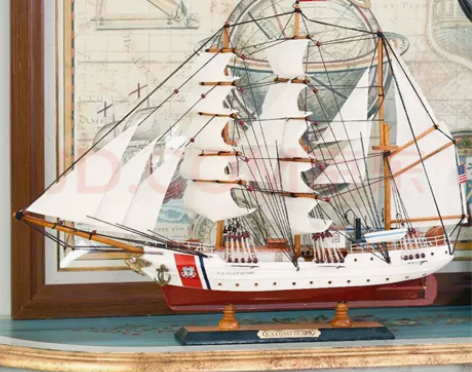 Snnei室内 一帆风顺仿真木质帆船模型办...