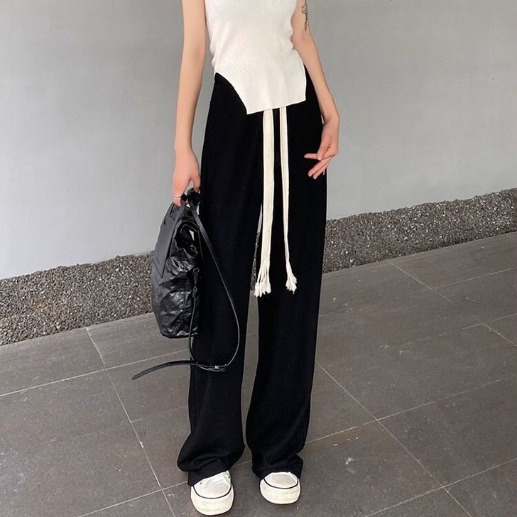 春秋季垂感阔腿裤女高腰学生休闲拖地裤慵懒宽...
