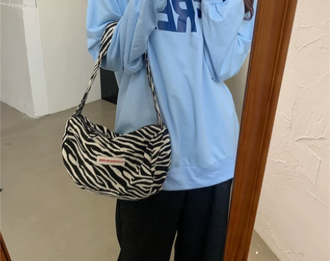 帆布包包女2020新款小众设计复古时尚斑马...