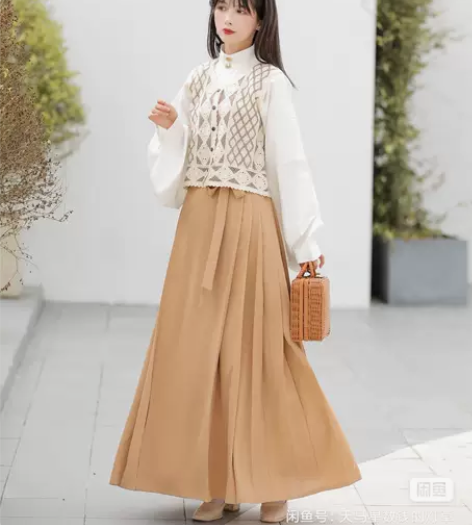 玉术原创 云溪｜纯白立领上袄＋卡其色马面裙...