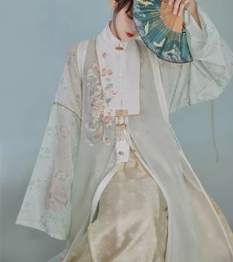 七月夕 青雾 明制立领对襟长衫绣花比甲仿妆...