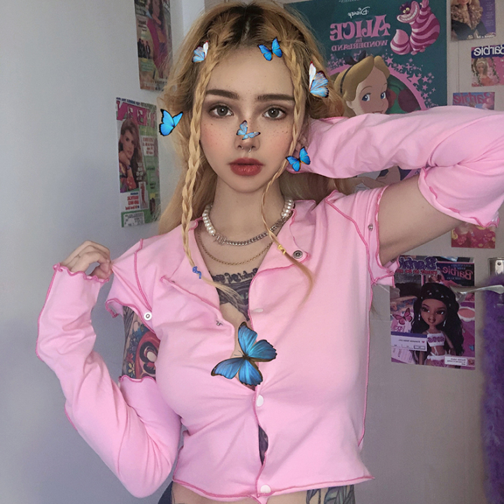 KLIOU 又A又甜少女感心机短款t恤可拆...