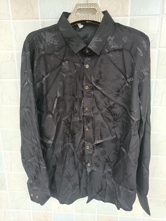 秋季潮牌纹理长袖衬衫男士时尚商务休闲衬衣男...